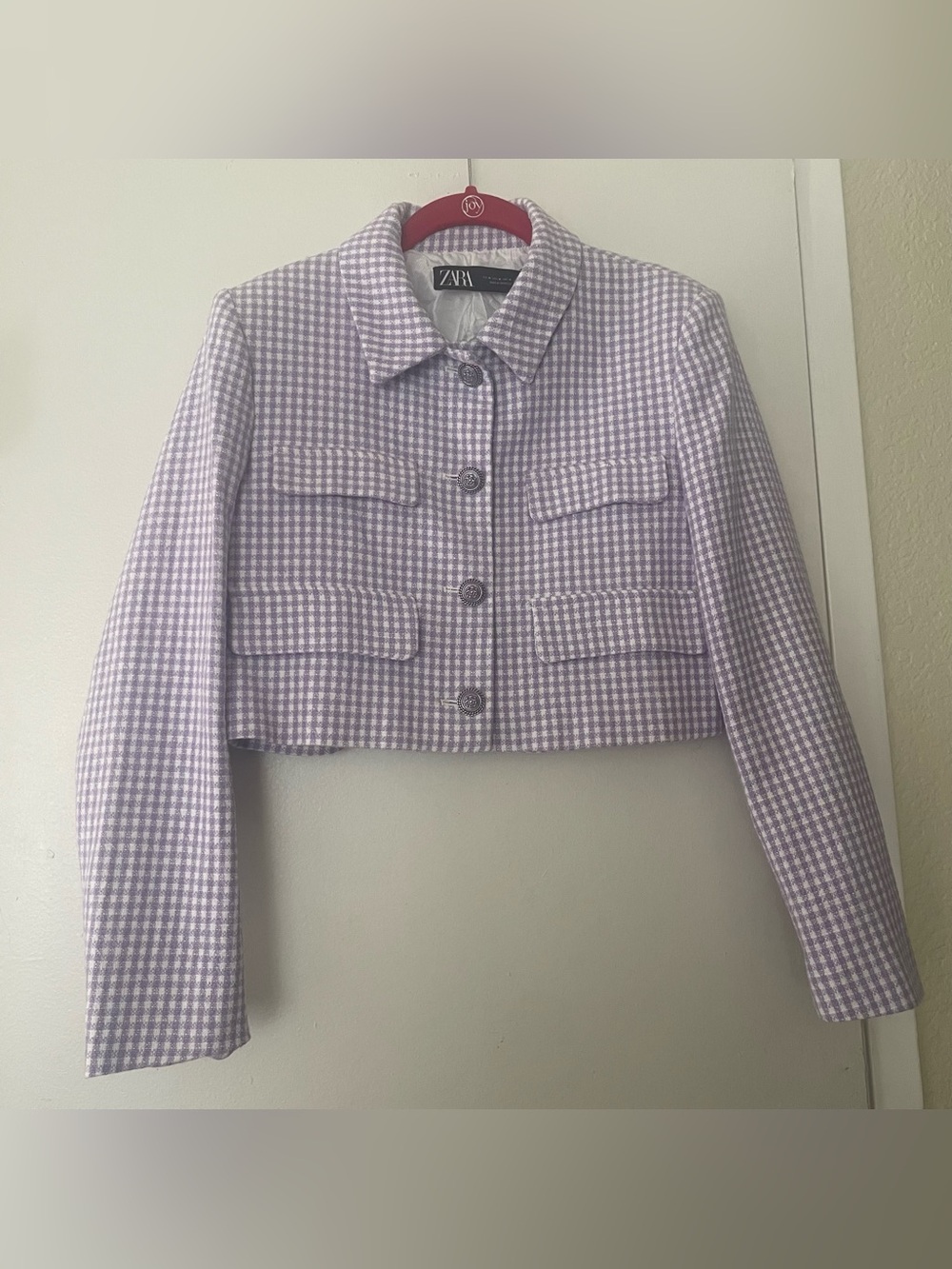Zara Lilac Gingham Cropped Blazer